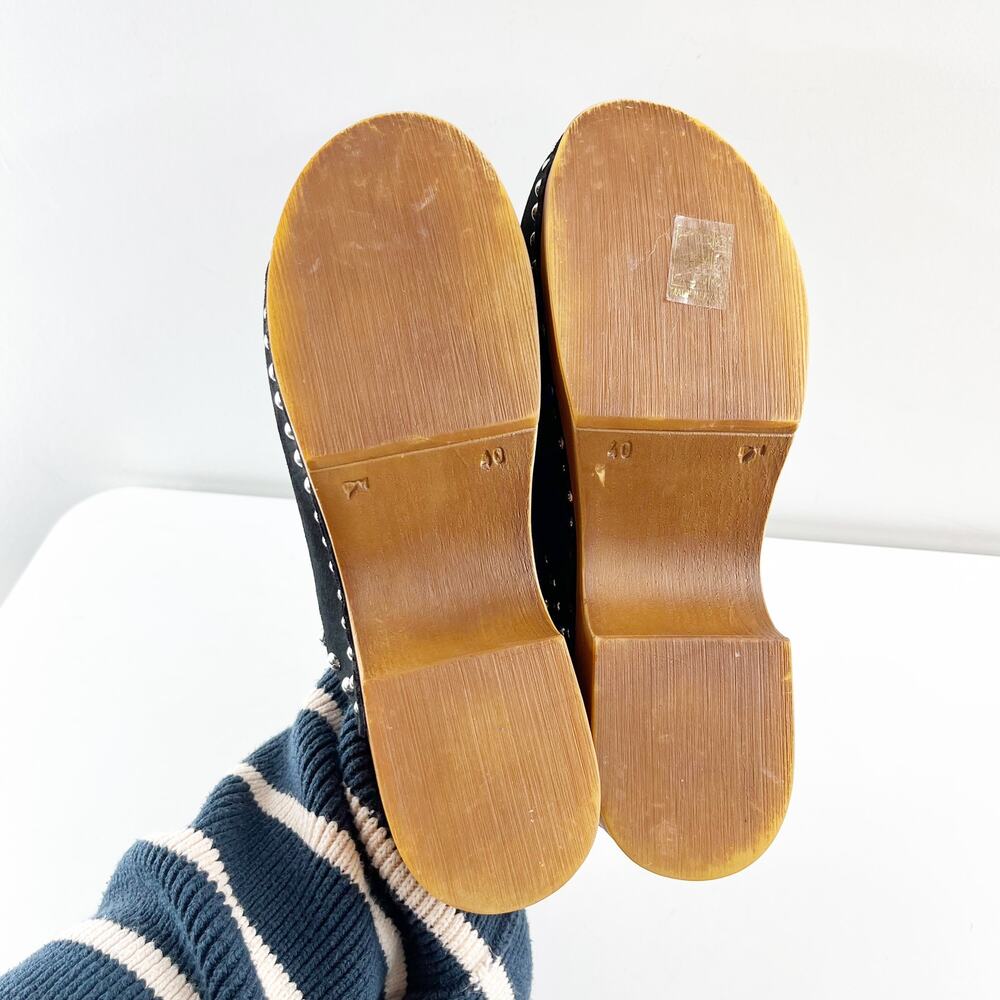 Anthropologie Studded Trim Wood Bottom Clogs Black 40 / US 9.5 / 10 - Picture 4 of 10